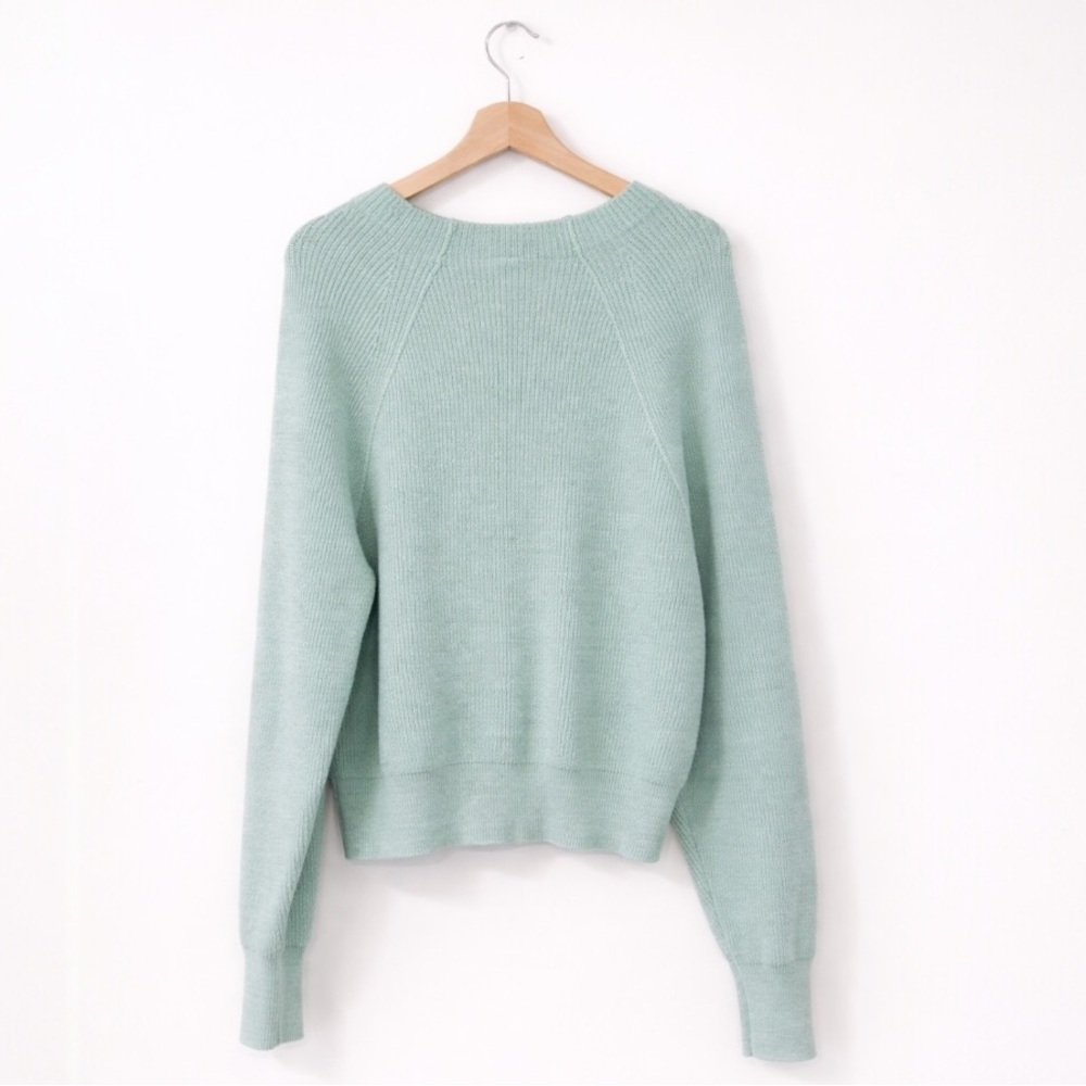 Free People Too Good Pullover Mint Green Mock Neck Sweater Size L - Picture 6 of 16